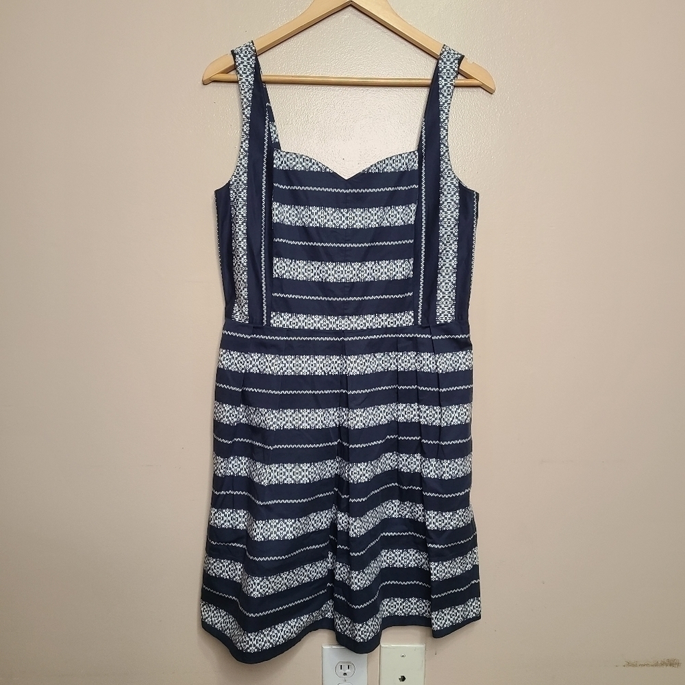 Draper James Navy and White Striped Fit-and-Flare Dress